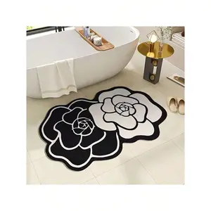 1/2PC Washable Camellia Flower Pattern Doormat, Durable, Easy  Clean, Suitable For Living Room, Bedroom, Entrance, Kitchen, Bathroom, Game Room, Study, Slip-Resistant Carpet