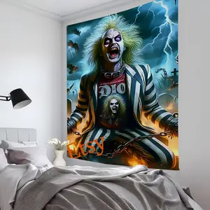 60in x 40in  home decor banner 1pc B-Beetlejuice Movie Tapestry Room Decor Wall Cloth Party Hanging Background Room Decor Baby Room funny hanging poster fan bedroom living room gift