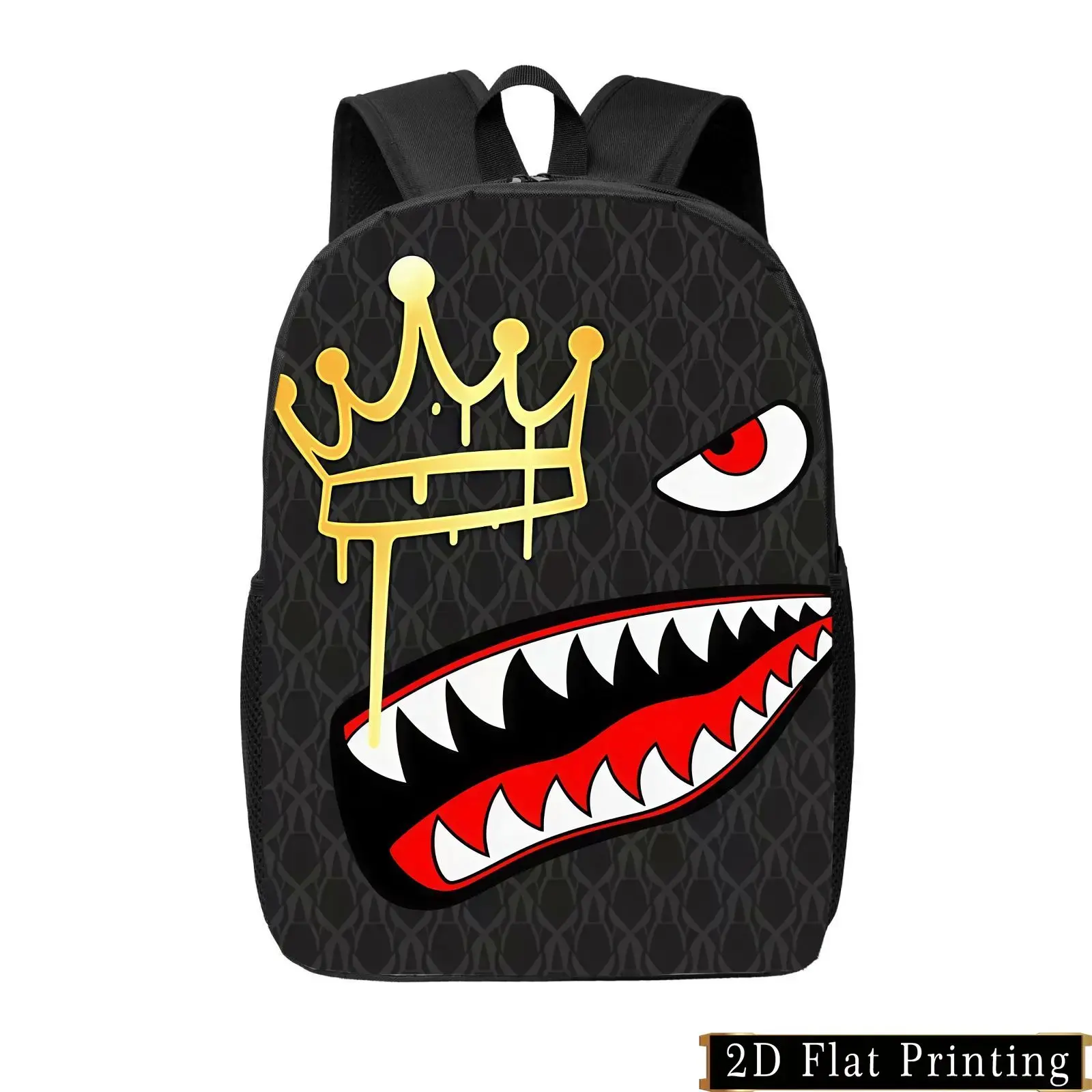 Crown Shark Print Foldable Synthetic Backpack, Large Capacity Lightweight Daypack, Dustproof & Machine Washable for School Travel Daily Use