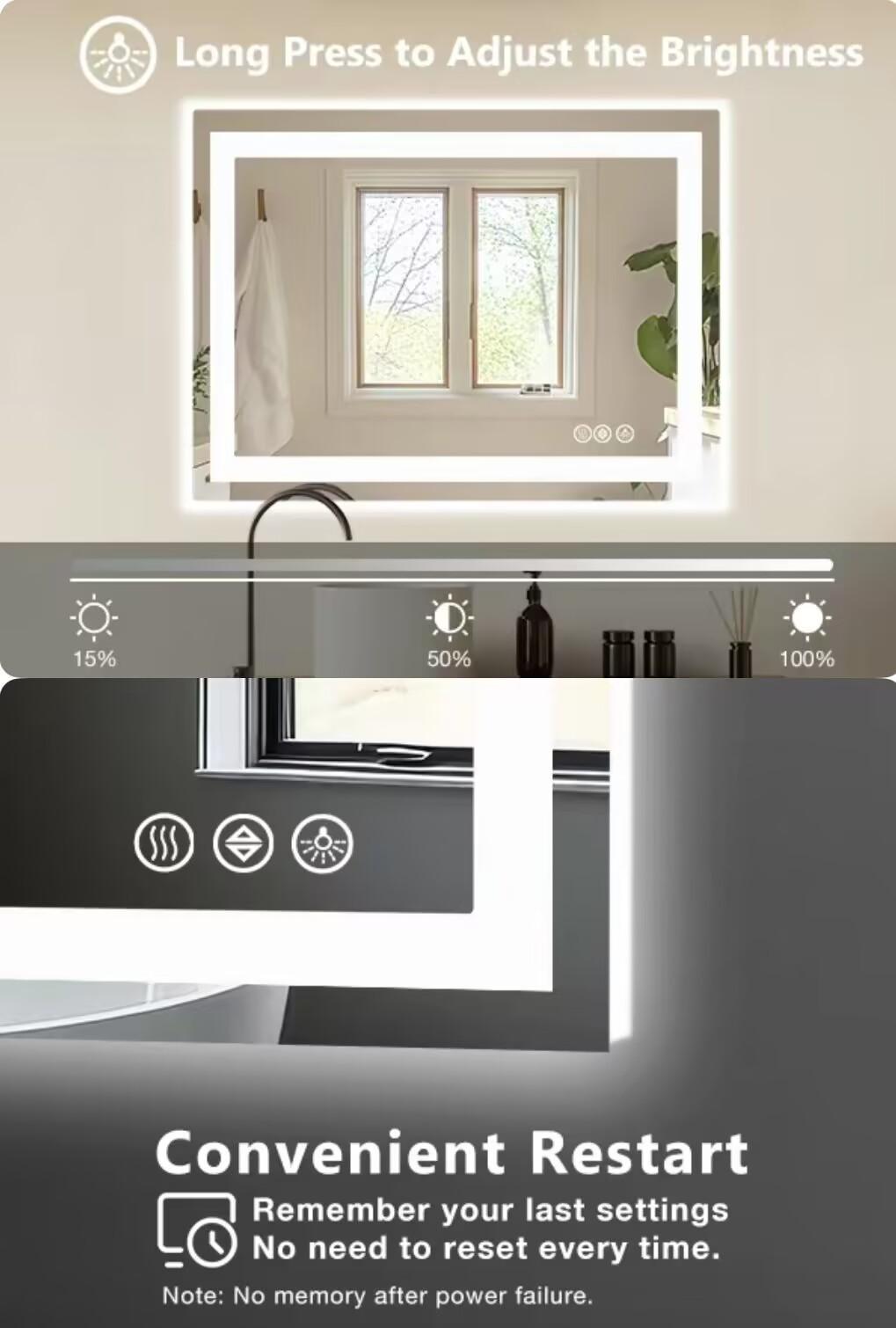 Anti-Fog LED Bathroom Mirror with Dual Light Source and Three Lighting Modes - High-Quality Bathroom Mirror with Effective Fog Elimination
