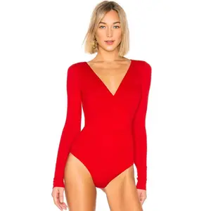 Sexy Jumpsuits White Red Black Summer Body Suits for Women Sizes S M L XL Deep V-neck Long Sleeves Stylish Versatile suit