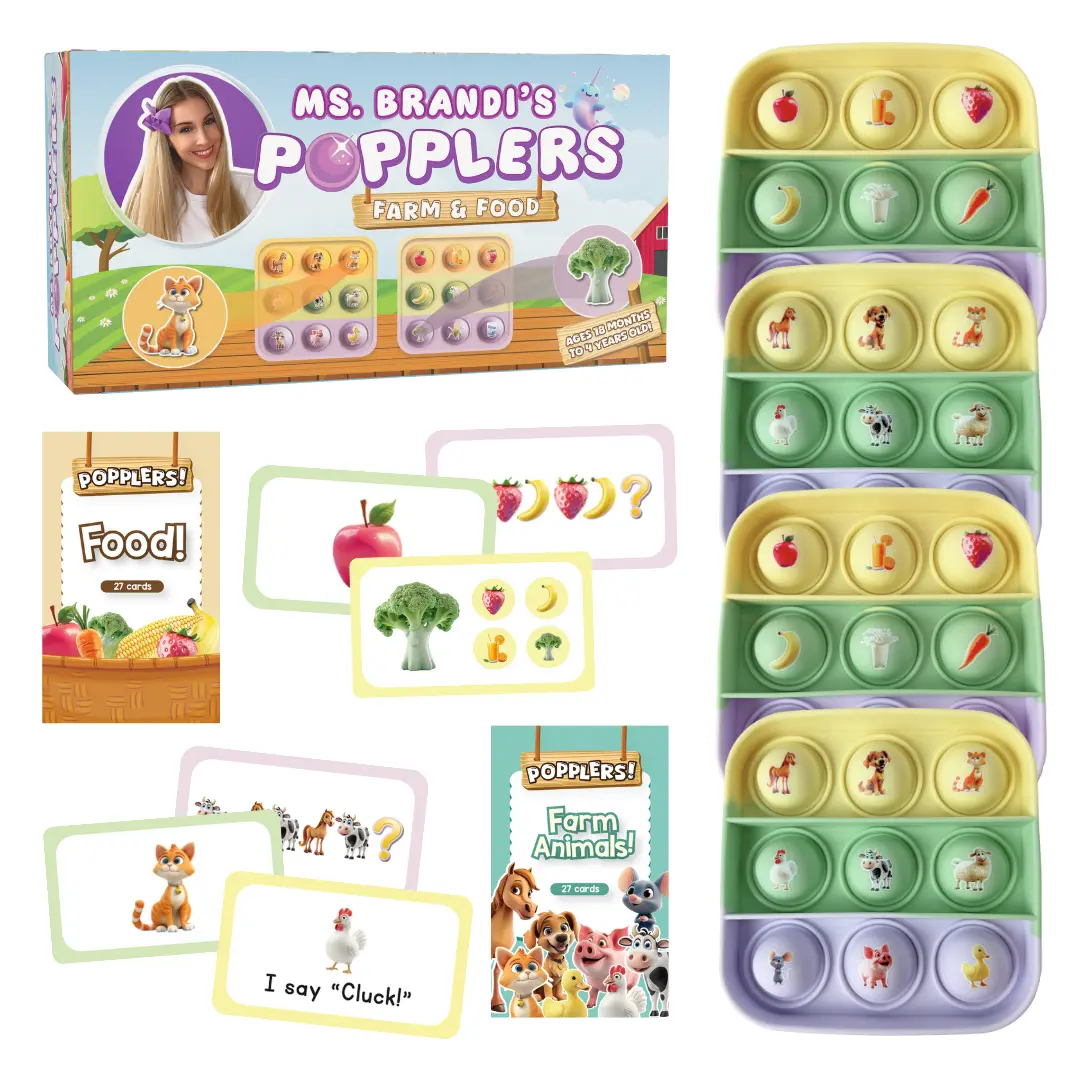 Ms. Brandi's Popplers Farm & Food Activity Kit for Ages 3+ with Colorful Components for Engaging Play and Learning Activities