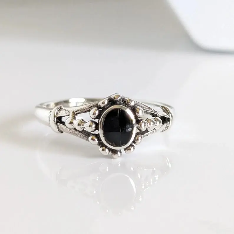 Sterling Silver Onyx Bali Ring
