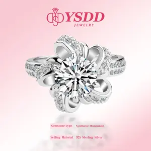 【#429 Holiday Special】Elegant Camellia Ring 2CT and 2CT Total Earrings Synthetic Moissanite Jewelry in 925 Sterling Silver for women gift