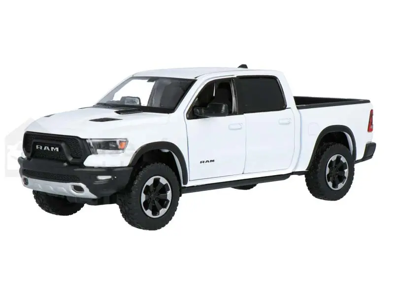 2019 Ram 1500 Crew Cab Rebel Ram Truck - White (Timeless Legends), 1:24 Scale Diecast Toy Display Item - Motormax 79358WH