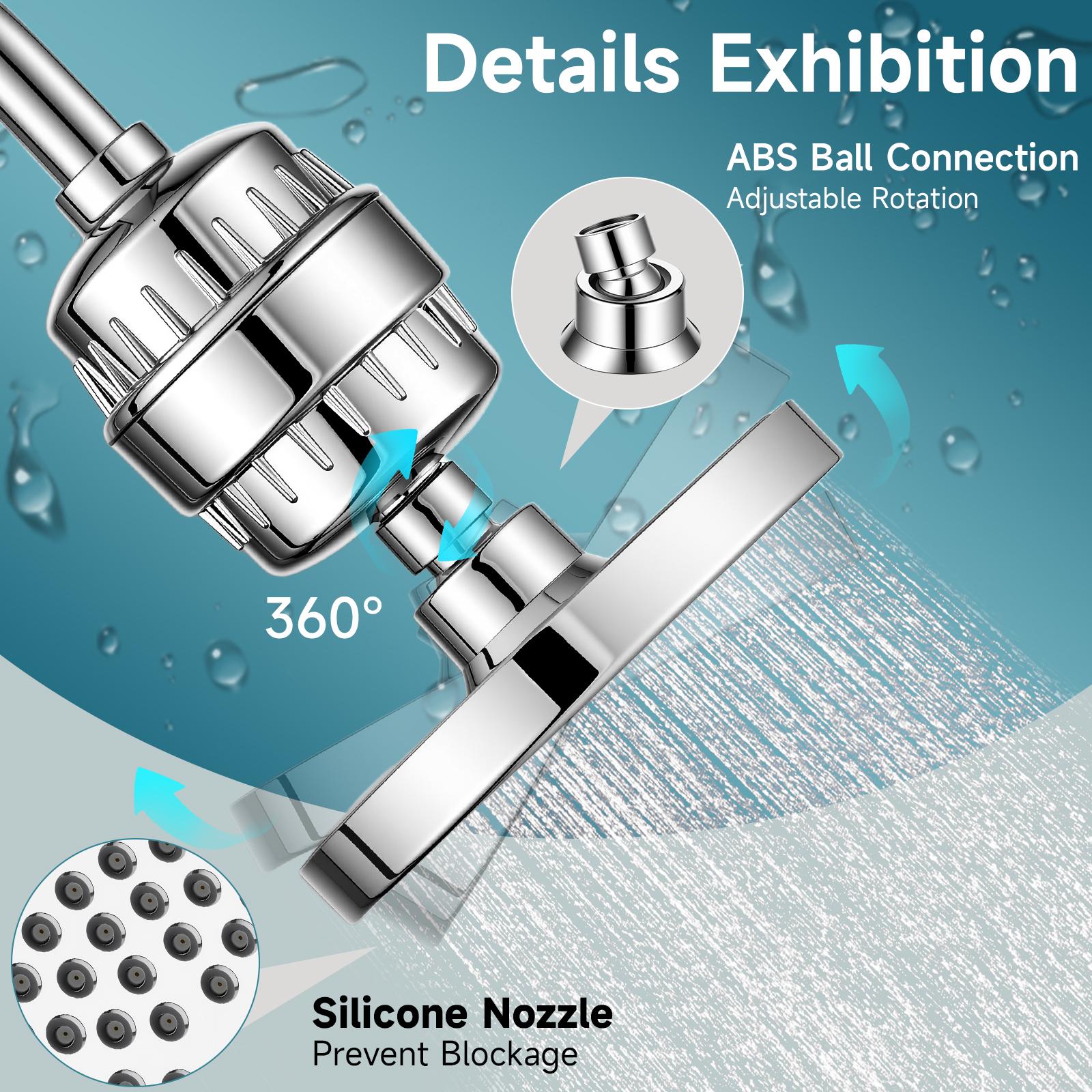 Filtered Shower Head Set 20 Stage Shower Filter - Reduces Chlorine And Heavy MetalsHigh Pressure Showerhead Filter With 6" Round, Luxury Polished Chrome