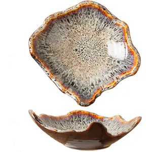 8" Small Ceramic Decorative Bowl 1 Pice – Irregular Rim Reactive Glaze Candy Plate, Berry Bowl, Entryway Catchall, Japanese Style Fruit Dish for Tabletop or Home Decor (Reactive Glaze)