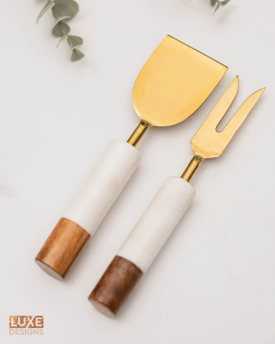 Marble & Acacia Cheese Knives, Set of 2