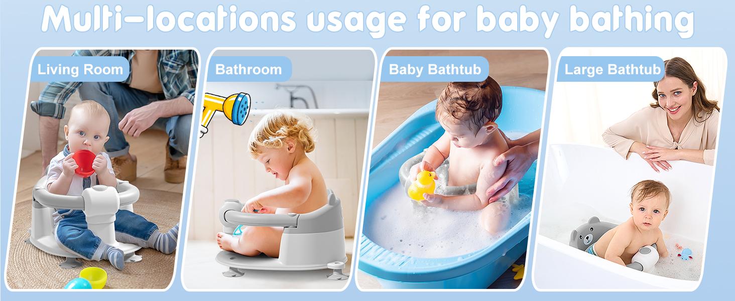 Baby Bath Seat for 6 Months & Up, Non-Slip Infant Bath Seat with Strong Suction Cups, Open Design Toddler Bathtub Seat for Sitting Support, Compact & Portable chair