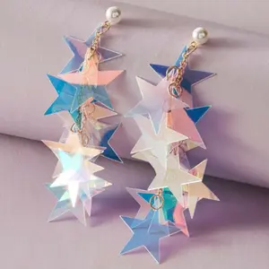 1pair Faux Pearl Decor Iridescence Star Design Drop Earrings