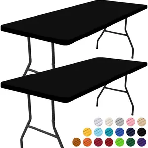 Rectangle picnic table cloth 2 pack waterproof elastic fitted tablecloths for 6 foot tables washable polyester table cover for camping indoor and outdoor black 30x72