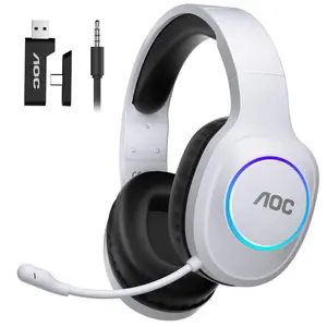AOC Wireless Gaming Headset for PC/PS5/PS4/Switch, Bluetooth 5.4 & 2.4GHz Gaming Headphones with Noise Canceling Mic, RGB, Type-C, 20ms Latency, 45H, 7.1 Virtual Surround, Black&White