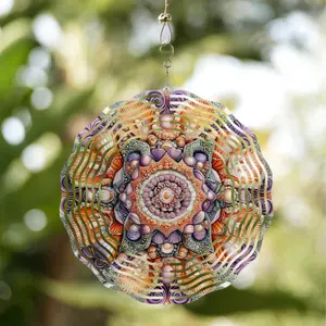 Vibrant Purple Orange Yellow Laser Cut Seashell Metal Wind Spinner for Garden Decor 360 Degree Rotating Hanging Hook for Patio Balcony Indoor Outdoor