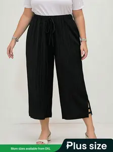 【Plus Size】 Solid Pocket Capri Pants, Casual Comfy Capri Trousers for Daily Wear, Women's Bottoms for All Seasons, Casual Chic Bottoms, Casual Minimalist Trousers