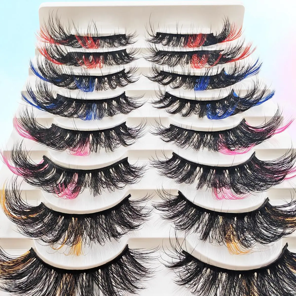 Colorful Curly Strip Lashes, 10 Pairs Long Fluffy Eye Lashes, Look Extensions 5D Faux Mink Natural Wispy False Eyelashes, Tail Elongated Volumized False Eyelashes, Cosmetic, Volume Fluffy Lashes