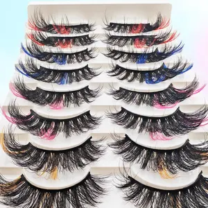 Colorful Curly Strip Lashes, 10 Pairs Long Fluffy Eye Lashes, Look Extensions 5D Faux Mink Natural Wispy False Eyelashes, Tail Elongated Volumized False Eyelashes