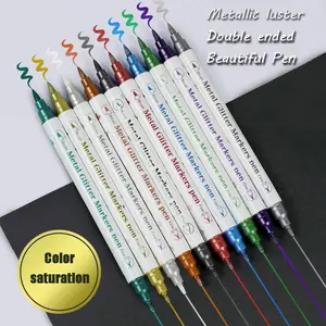10 Color Metal Dual-Ended Art Pen, Soft Tip + Fine Tip, Smooth Ink Flow, Strong Coverage, Ideal for Nail Art, Body Painting, Temporary Tattoos, Art Materials