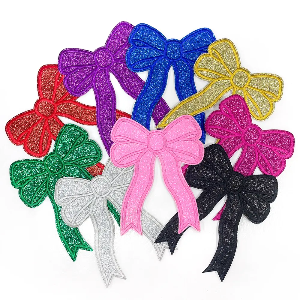 CY 9pcs Glitter Bow Iron On Patches Embroidered Applique for Trucker Hats Clothes Sweatshirt Jackets Bags DIY Decoration