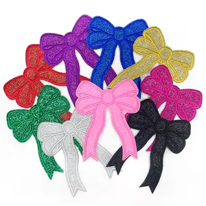 CY 9pcs Glitter Bow Iron On Patches Embroidered Applique for Trucker Hats Clothes Sweatshirt Jackets Bags DIY Decoration