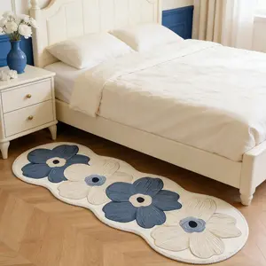 Blue Floral Print Carpet, Bedroom Bedside Mat, Cute Sweet Flower Design, Long Rug, Area Rug, Soft Comfortable Plush Foot Pad, Living Room Bathroom, Home Decorative Rugs