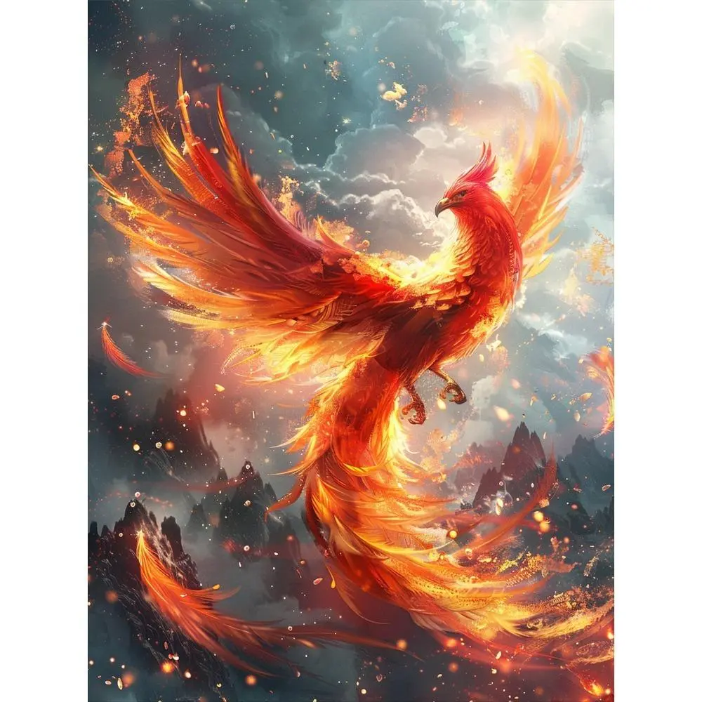 Phoenix Pattern DIY Diamond Art Painting Without Frame, DIY 5D Diamond Arts Painting Kit, Wall Art Decor For Home Living Room Bedroom