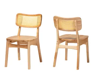 Baxton Studio Tadeo Wood and Rattan Dining Chair Set of 2