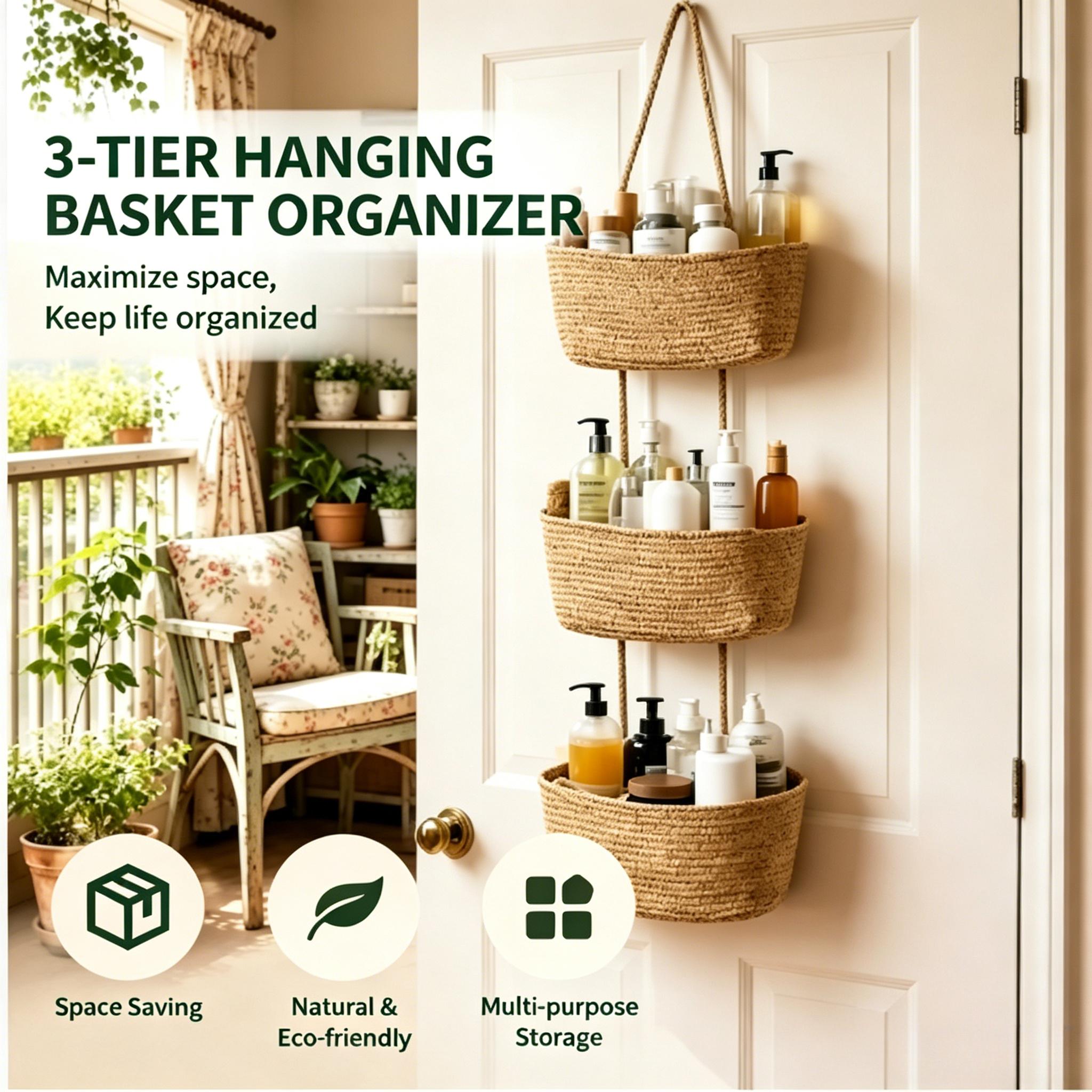 Woven cotton 3-Tier Over the Door Basket, Wall-Mounted Jute Bathroom Storage Organizer – Decorative Nursery Baskets, Perfect for Busy Mom/Dad to Store Diapers & Toys small basket Gift Hook laundry basket house organizers Woven cotton 3-Tier Over the Door Basket, Wall-Mounted Jute Bathroom Storage Organizer – Decorative Nursery Baskets, Perfect for Busy Mom/Dad to Store Diapers & Toys small basket Gift Hook laundry basket house organizers