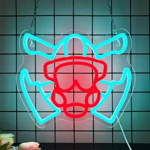 Firefighter Mask Neon Sign, LED Neon Pop Firefighting Hero's Helmet Decor, USB Power, Fire Station Decor & Fireman Gift, Durable Art for Home/Bar