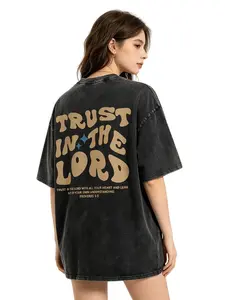 Trust in the Lord Christian Graphic Tee Vintage Washed Oversized Bible Verse Shirt Proverbs 3:5 Faith Streetwear Unisex Religious Gift Top for Women Men