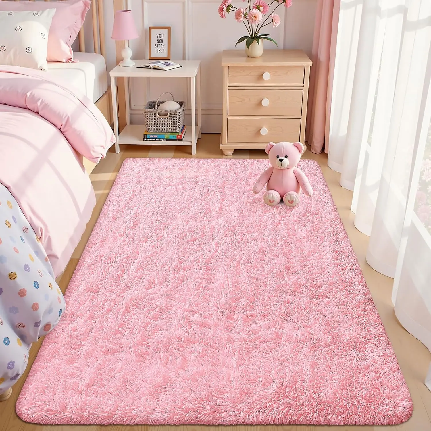 8x10 Area Rugs for Living Room Bedroom: Ultra Soft Fluffy Shag Rug Upgrade Non-Slip Non-Shedding Large Fuzzy Plush Carpet Indoor Floor Carpets for Kids Room Playroom Nursery Dorms Home Decor Pink