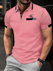 Digital-Print Polo Shirts GK Letter Features A Button-down Collar and Short Sleeves T-Shirts Unisex Casual Wear: Designed for A Comfortable Fit with Breathable Fabric