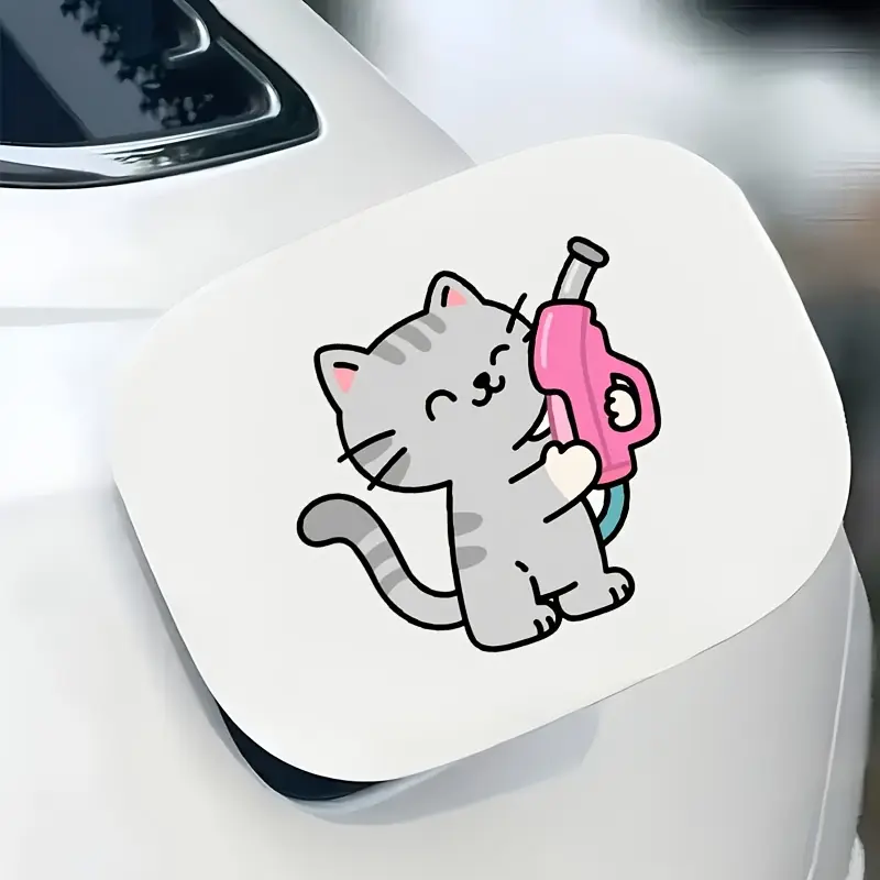 Cute Tabby Cat Gas Tank Car Stickers - Waterproof PVC Vinyl Decals Pink Fuel Cap & Smiling Cat for Car Hood Windows Funny Vehicle Decor Cat Lovers Gift Decal for Cars Vehicle Decoration
