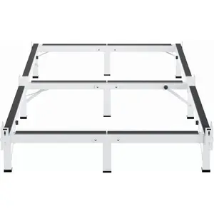 Metal Bed Frame , 9- Support Bed Base, 8 Inches  Bed Frame for Box Spring and Mattress, Basics Bed Frame Headboard Attachable Tool-Free Easy Assembly, White