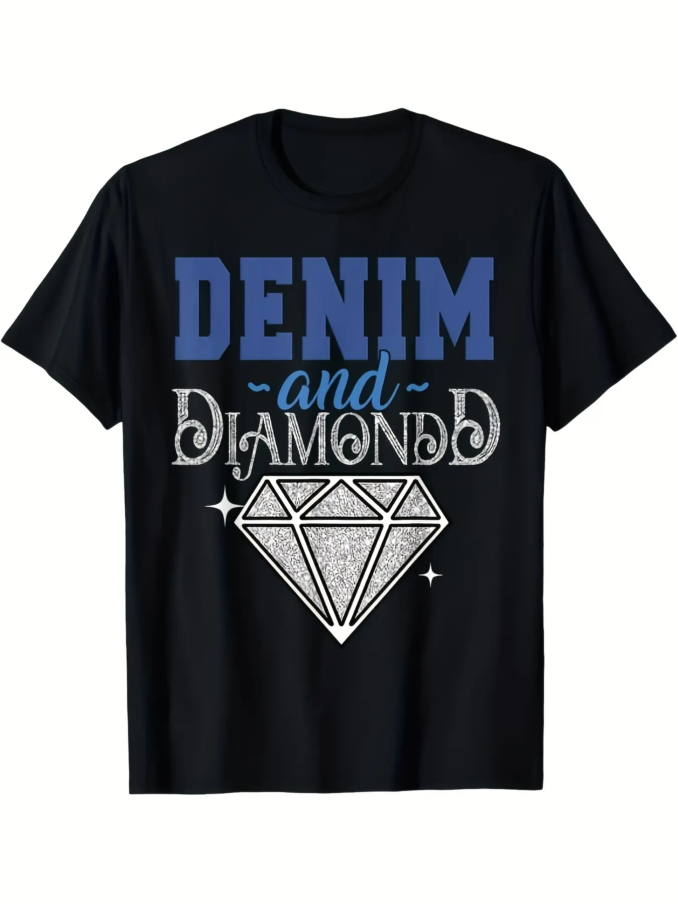 Men's  Women's Denim  Diamonds Blue Denim T-Shirt unisex soft cotton short sleeve t shirt, vintage graphic casual tee for men women teens, perfect birthday holiday gift for camping travel gym daily street casual wear