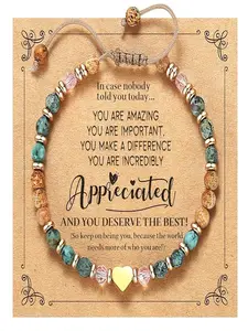 Inspirational Women's Birthday Gift - Healing Natural Stone Bracelet, Heart Pattern Bracelet, Missing You, Wishing You A Speedy Recovery, Gift For Friends And Sisters, Healing Stones