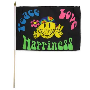 12x18in Peace Love & Happiness Wooden-Plastic Stick Flag, Bright Print Decoration Banner for Home, Festive Party Supplies, Room Decorations