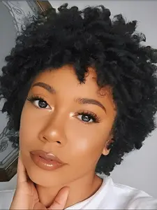 Short Curly Wigs Human Hair Afro Kinky Curly Wig Pixie Cut Wig Human Hair Kinky Curly Texture 150% Density Human Hair Textured Black Wigs