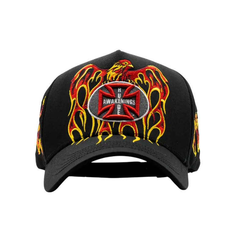 RUDE AWAKENINGS HOLY SPIRIT BLACK MENS SNAPBACK HAT RDPAJAROFLAMES