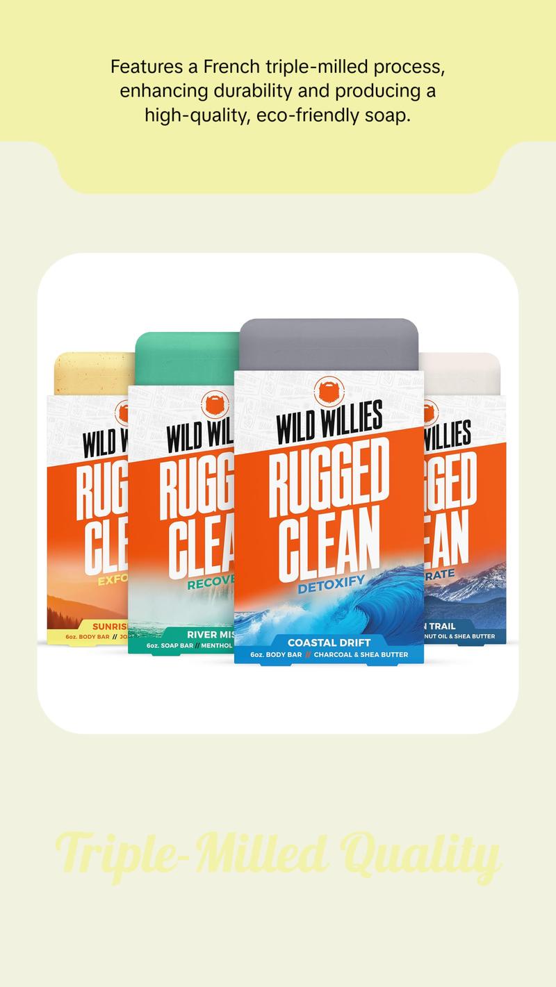 Wild Willies Moisturizing Mens Bar Soap - Bath Soaps with Shea Butter for Odor Protection - Natural Body Bar for Men Body Care Comfort