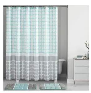 Blue Orbit Printed Shower Curtain Bath Set - 15 Piece Aqua Geometric