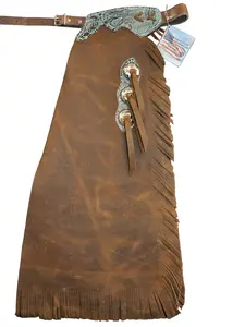 R Bar K/Custom Made Leather Chaps/Size 7/8 Leather Kids Chaps/Distressed Brown Chaps