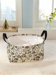 Mushroom Print Storage Basket with Handle, Multi-functional Storage Basket, Foldable Cloth Storage Basket for Living Room, Bathroom and Kitchen, Portable Storage Basket