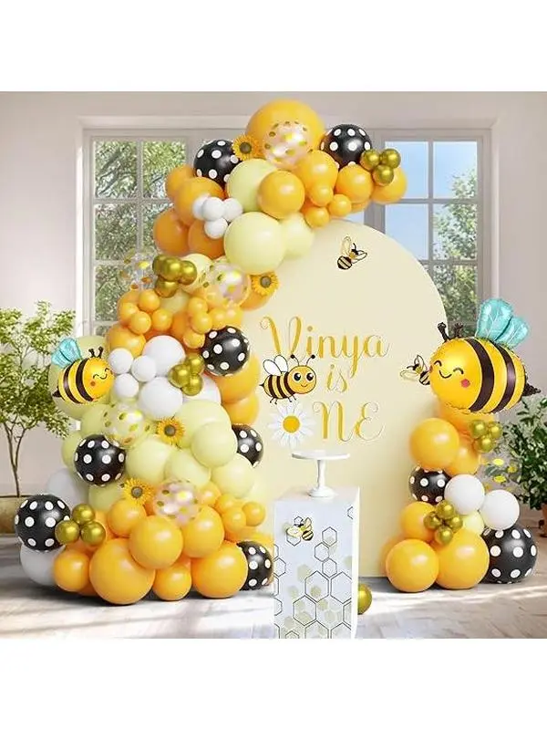 Bee Balloon Arch Kit, Black Yellow White Gold Balloon Garland with Bee Foil, Sunflower Decor for Bee Birthday, Baby Shower, Gender Reveal, Party Decorations