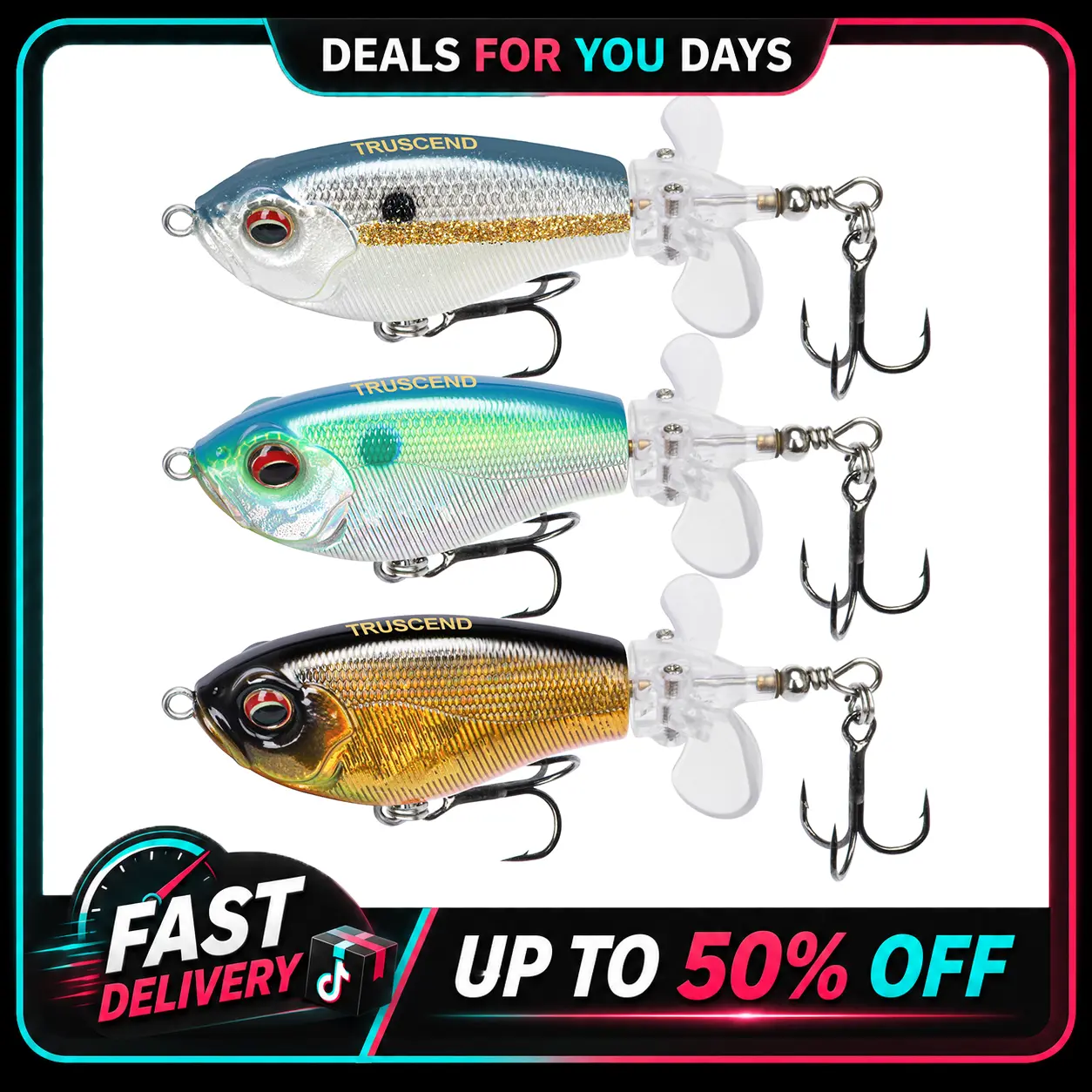 TRUSCEND Popobait Whopper Plopper Fishing Lure, Long-Cast Topwater ABS Plastic Lure with Rotating Tail, 3D Eyes, BKK Hooks for Bass, Saltwater Fishing