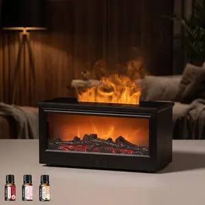 Flame Effect Electric Aromatherapy Diffuser - Adjustable Night Light, Portable Humidifier, Auto Shutdown, Home Atmosphere Enhancer (Household Appliance)