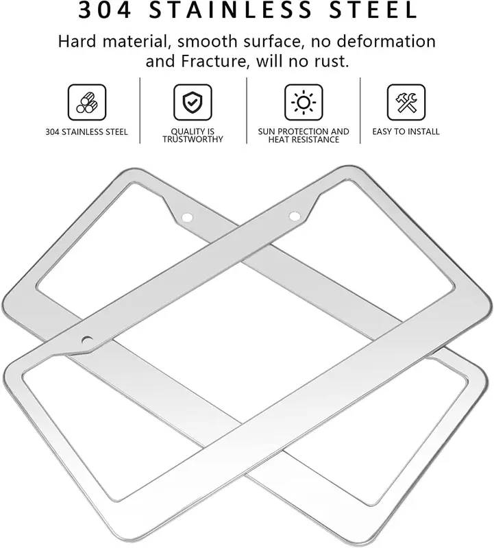 thumbnail image 2 of Car Doctor Chrome Stainless Steel License Plate Frame – 2 Pack With Screw Caps, Fits USA/Canadian Plates 2 of 4