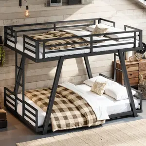 [Bellemave] Twin XL/Full/Queen Size Bunk Bed with 2 Side Ladders, Low Profile Metal Bed Frame with Reinforced Support Legs, Black for Teen Bedroom and Dorm