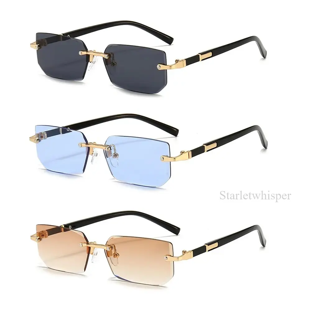 3-Pack Rimless Rectangle Sunglasses for Men & Women, Fashion Popular Small Square Shades, Ideal for Summer Traveling
