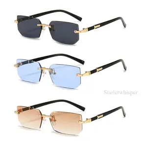 3-Pack Rimless Rectangle Sunglasses for Men & Women, Fashion Popular Small Square Shades, Ideal for Summer Traveling