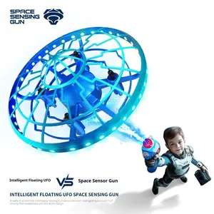 RC Shooting Sensor Flying Disc Drone Toy – Smart Hover Quad-Copter with Obstacle Avoidance, LED Light-Up Stunt Drone, Interactive Electronic Shooting Game Flying Toy for Kids & Adults, Indoor Mini Drone Gift